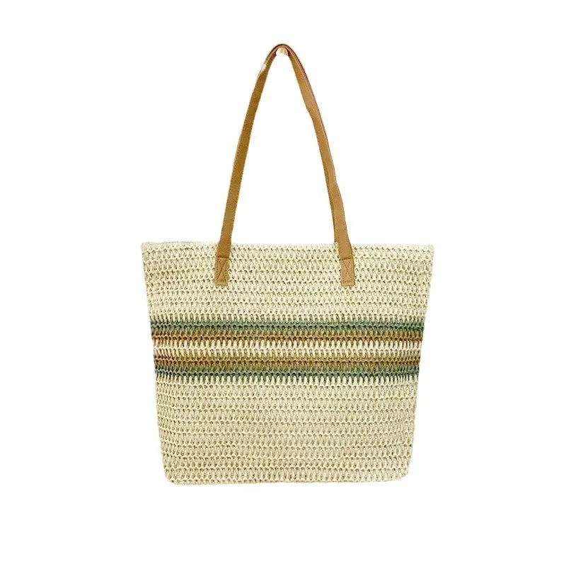 Large Capacity Woven Straw Stripes Shoulder Bag