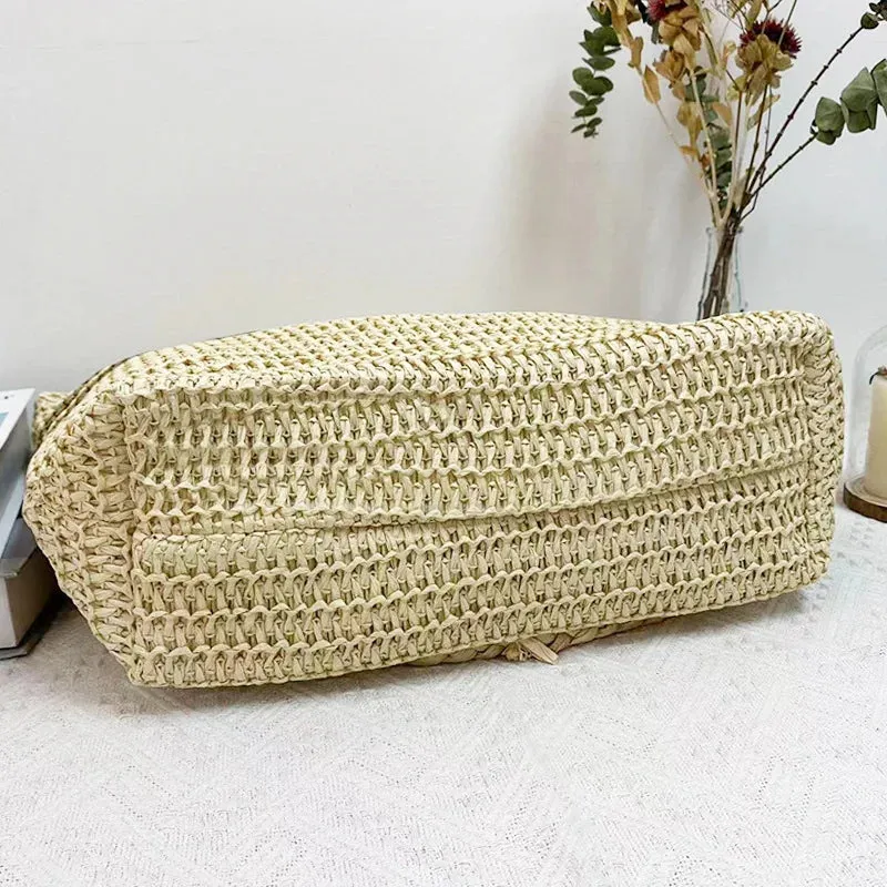 Large Capacity Woven Straw Stripes Shoulder Bag