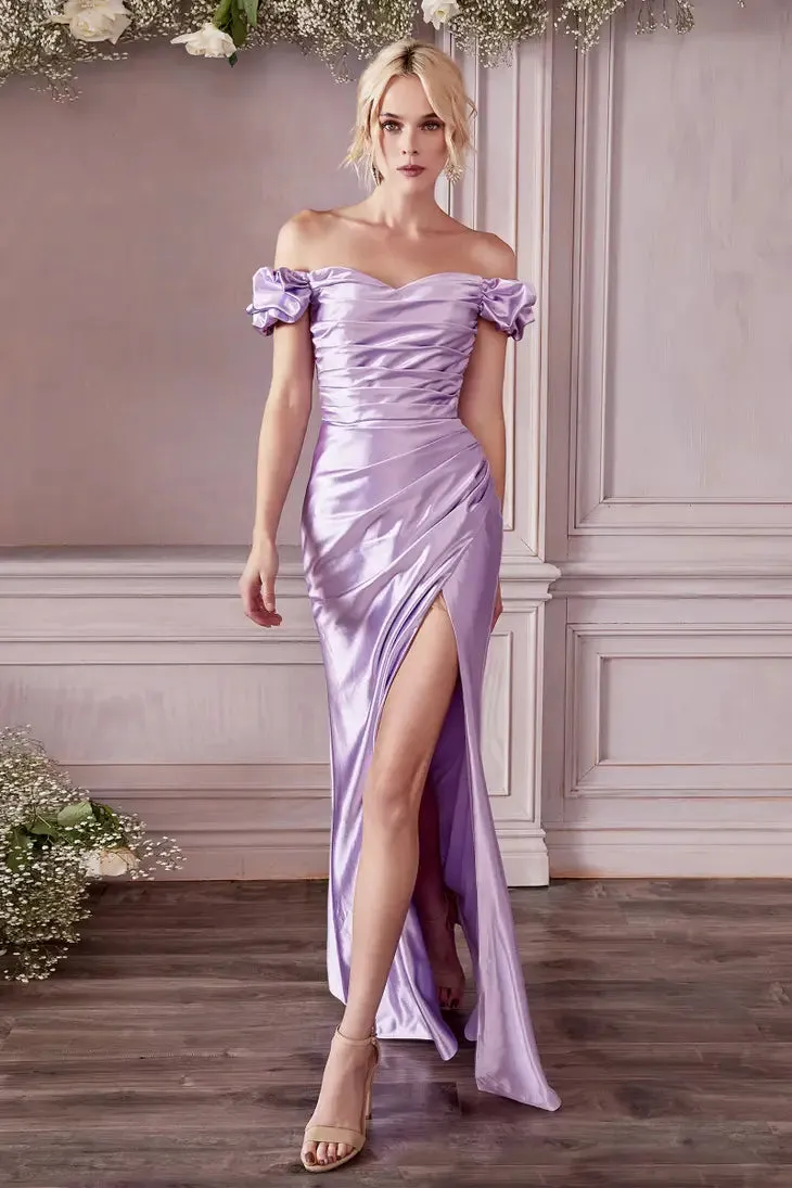 Lavender Fitted Gathered Satin Gown