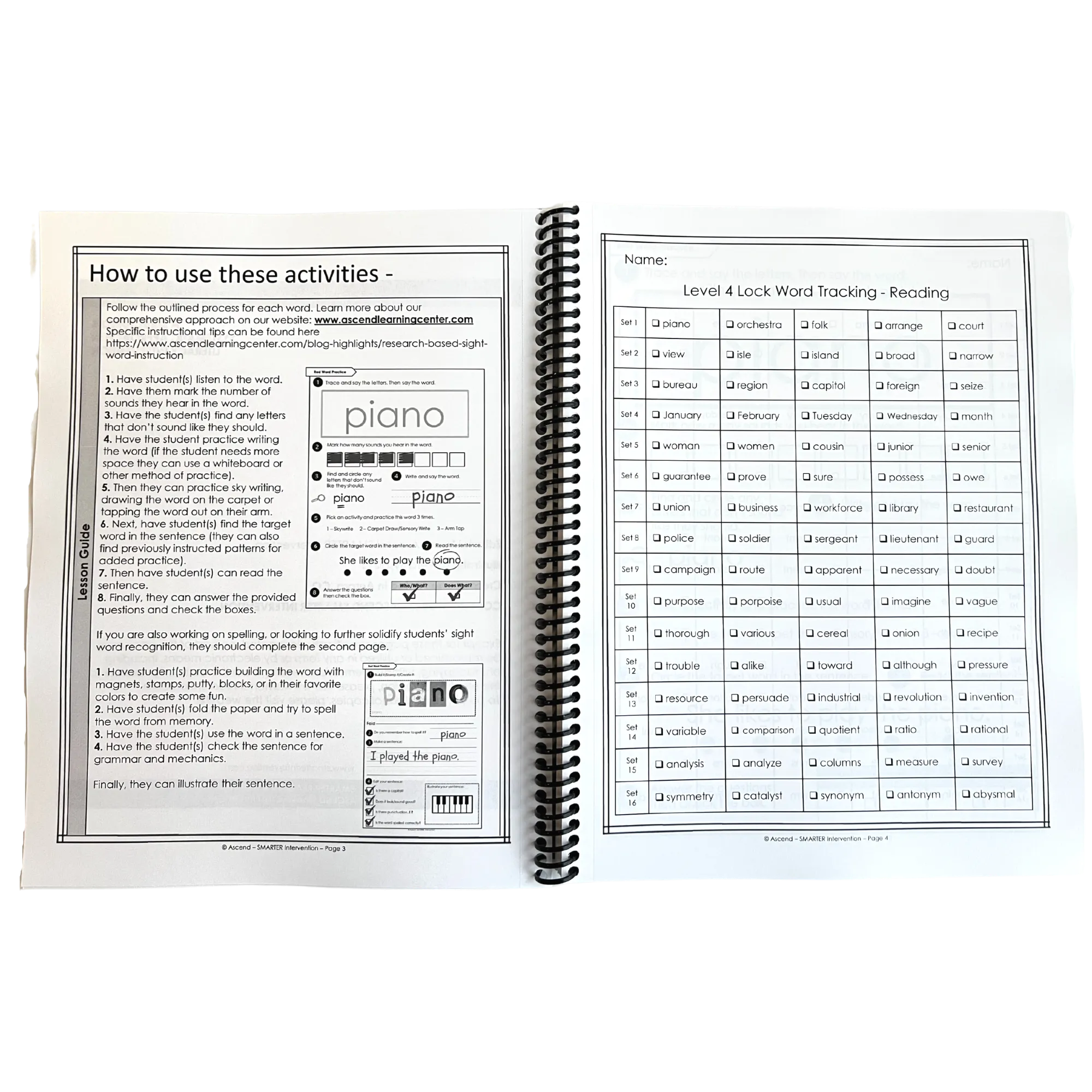 Level 4 Lock Word Activities Workbook