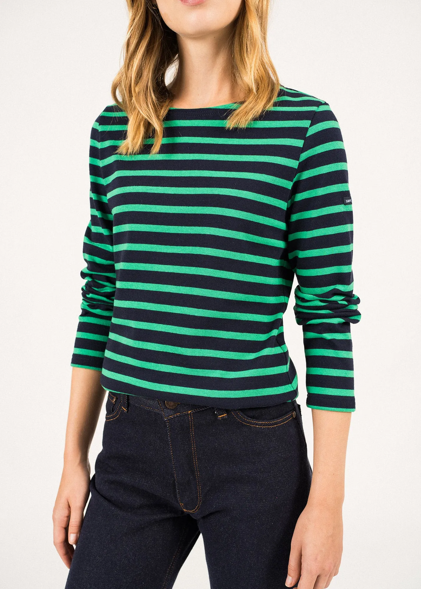 MERIDAME II - Authentic Breton Shirt | Heavyweight Cotton | Women Fit (NAVY / KELLY GREEN)