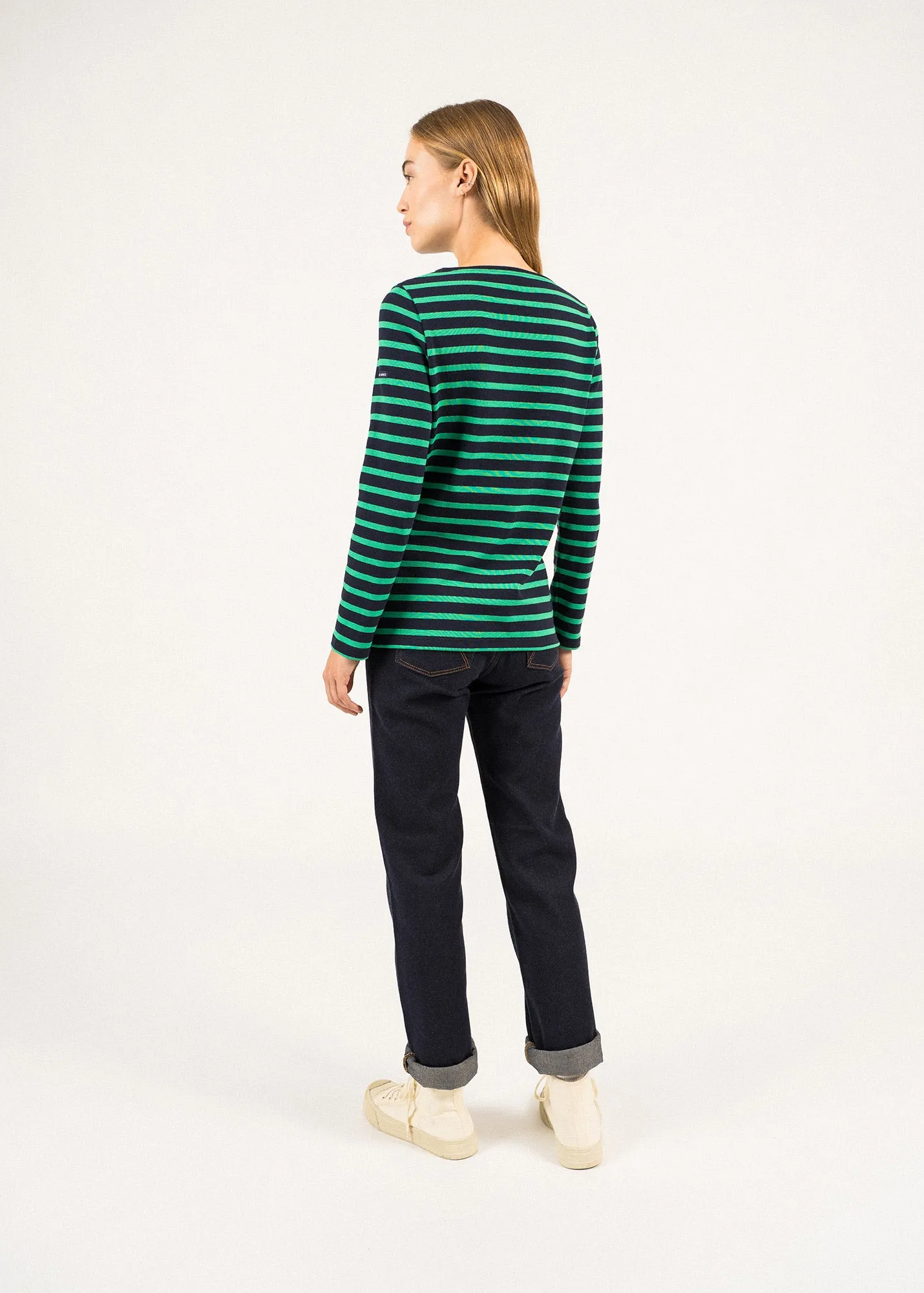 MERIDAME II - Authentic Breton Shirt | Heavyweight Cotton | Women Fit (NAVY / KELLY GREEN)