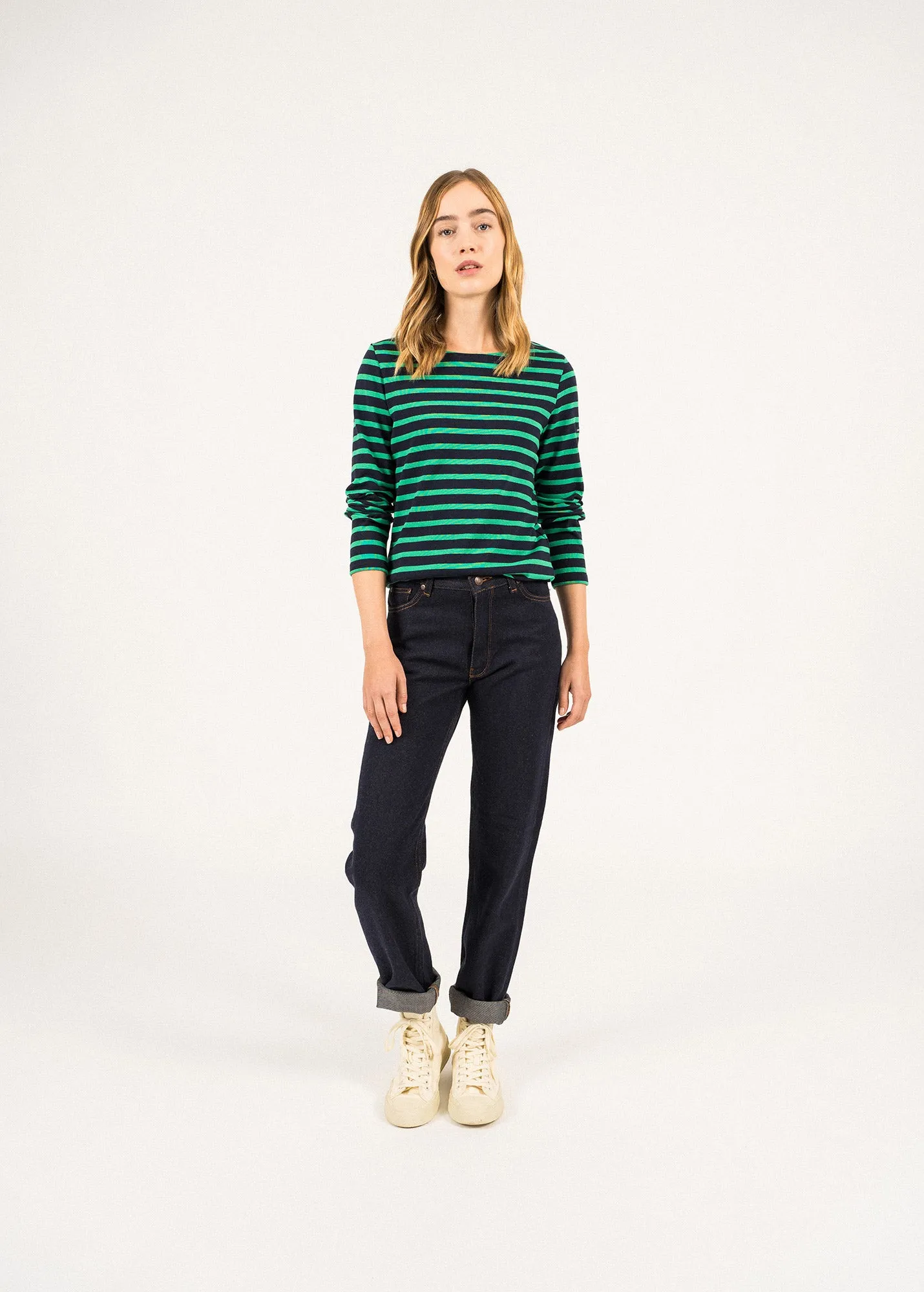 MERIDAME II - Authentic Breton Shirt | Heavyweight Cotton | Women Fit (NAVY / KELLY GREEN)