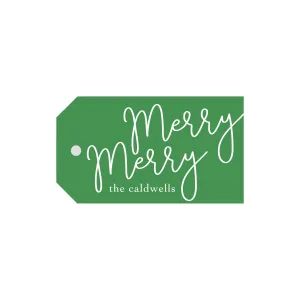 Merry Merry Personalized Angled/Drilled Gift Tags- Green