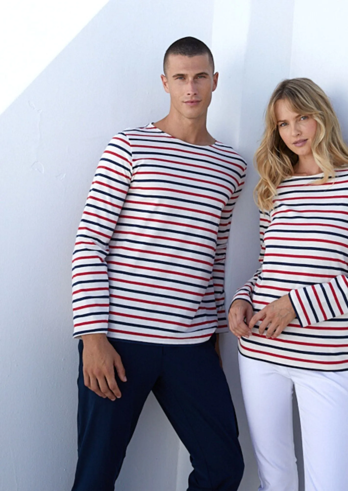 MINQUIERS MODERNE - Tri-color Striped Shirt | Lightweight Cotton | Unisex Fit (ECRU / NAVY / RED)