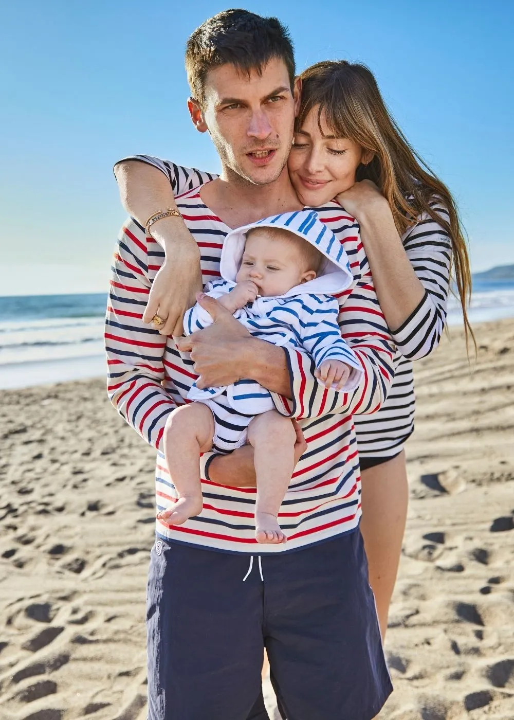 MINQUIERS MODERNE - Tri-color Striped Shirt | Lightweight Cotton | Unisex Fit (ECRU / NAVY / RED)