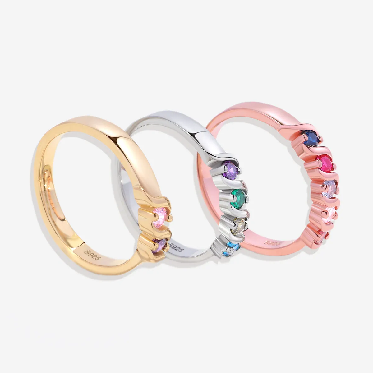 Personalized Birthstones Wave Ring