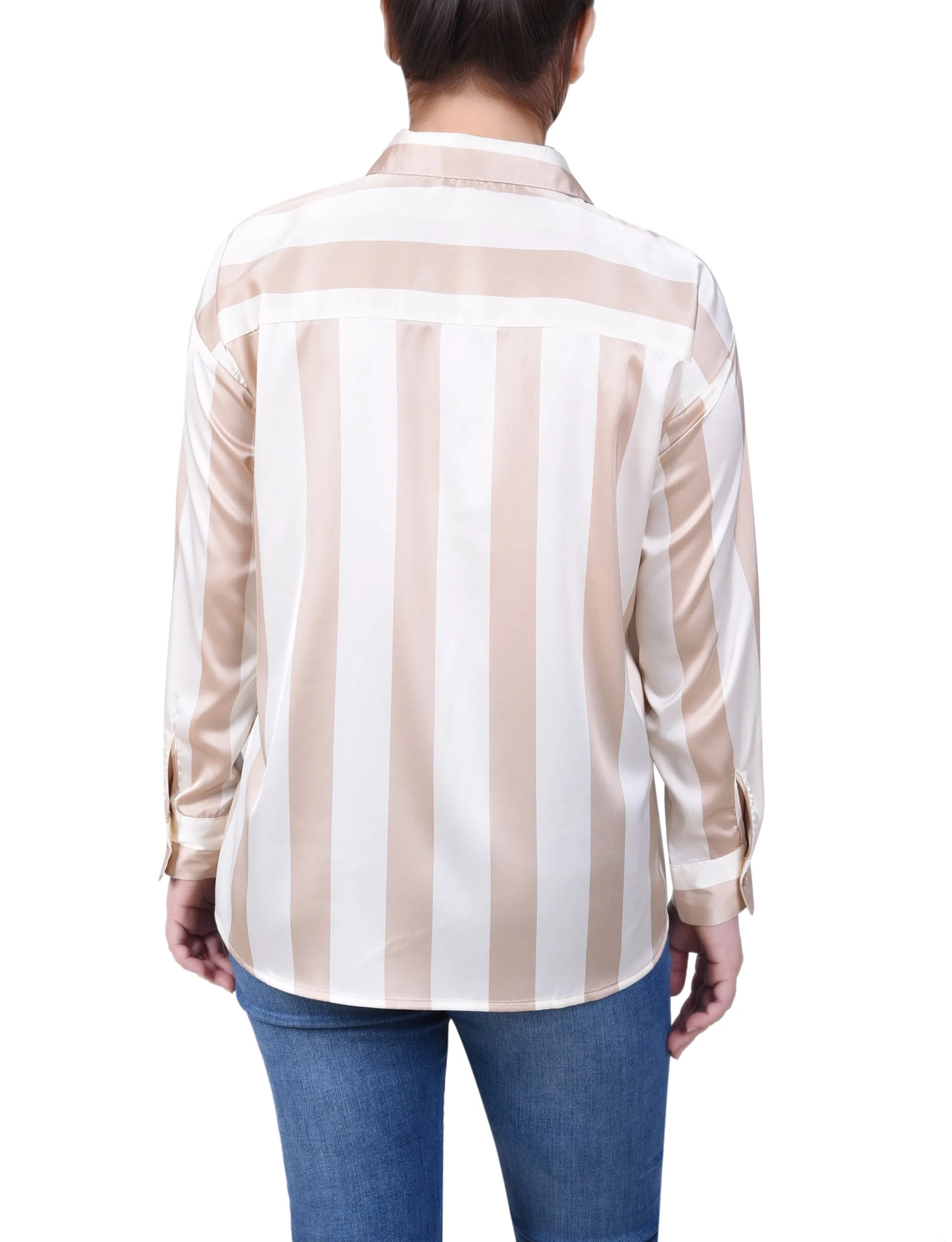 Petite Long Sleeve Striped Satin Blouse