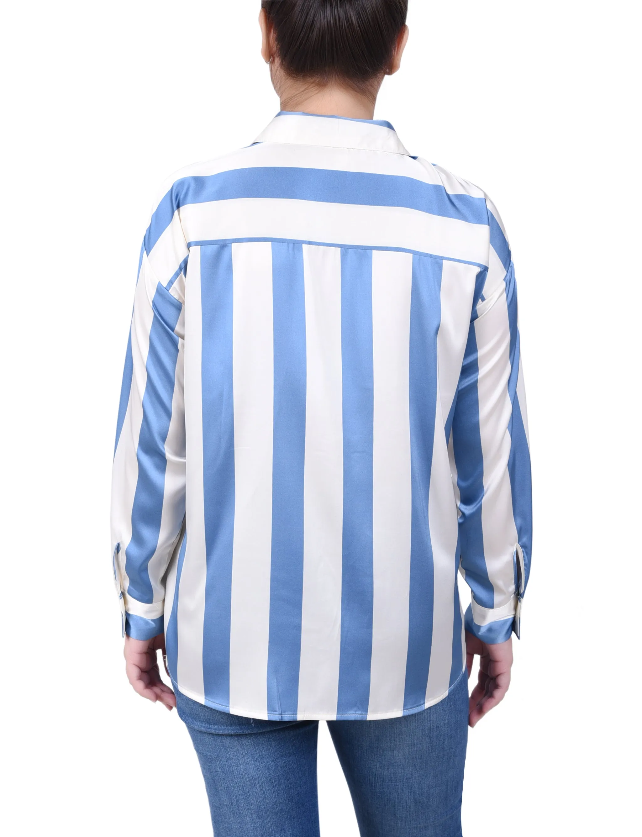 Petite Long Sleeve Striped Satin Blouse