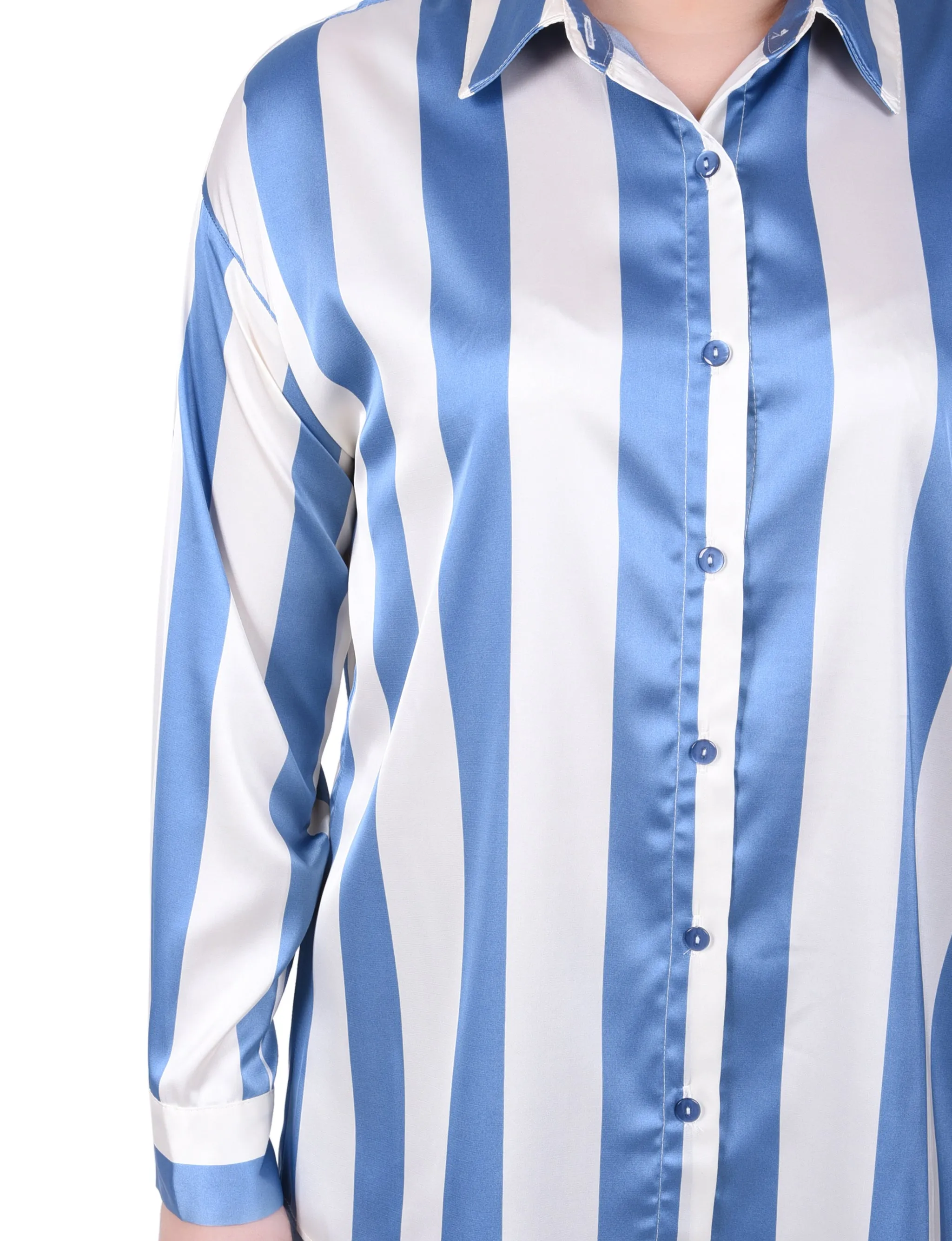 Petite Long Sleeve Striped Satin Blouse