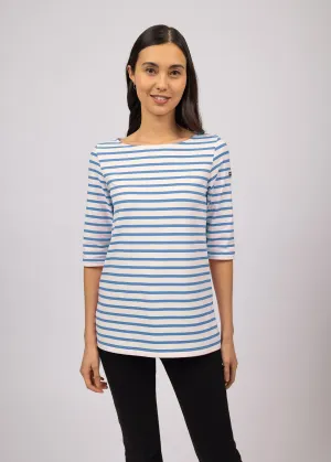 PHARE - Boat Neck Striped Tunic with Slits | Stretch fabric with UV Protection (IVORY / OXYGEN BLUE)