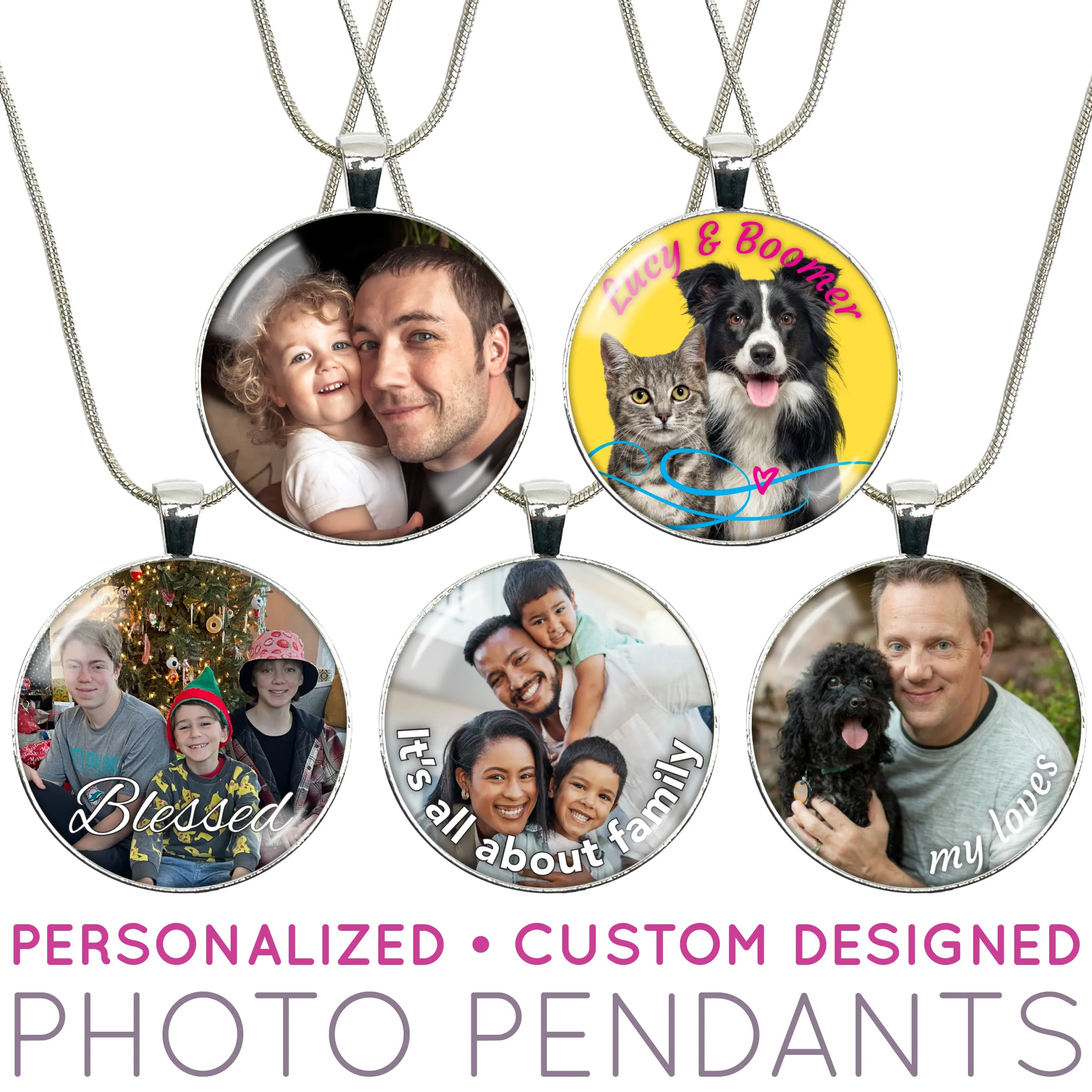 Photo Pendant Necklace - Meaningful Personalized Custom Designed Full-Color Photo Pendant - Family, Grandkids, Pets, Children's Artwork