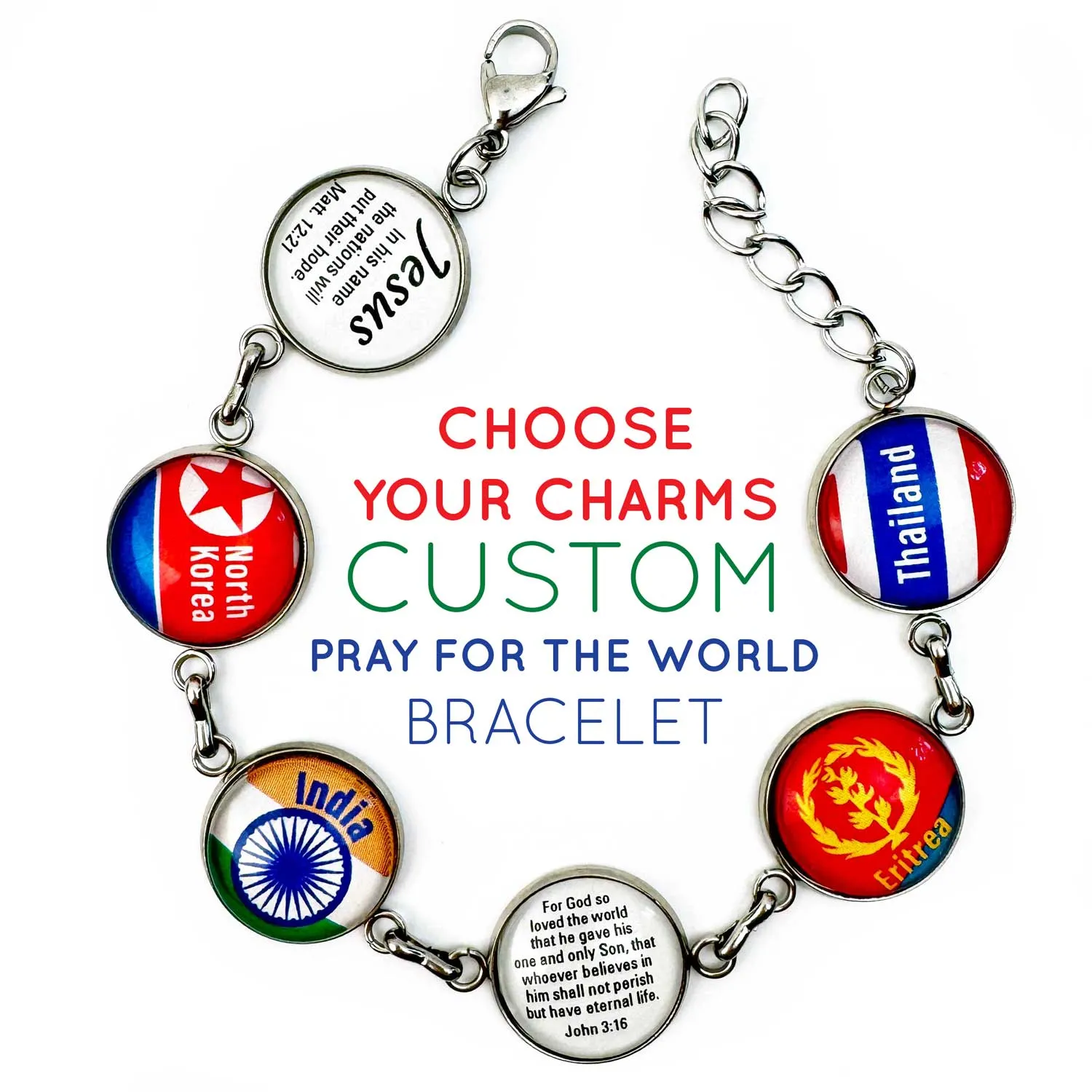 Customizable World Flags Travel Charm Bracelet - Personalize Your Own Country Flag Charms!