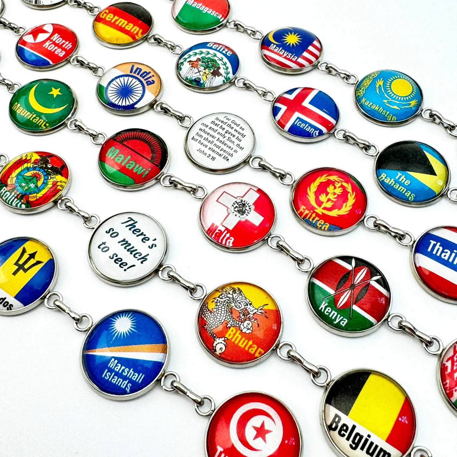 Customizable World Flags Travel Charm Bracelet - Personalize Your Own Country Flag Charms!