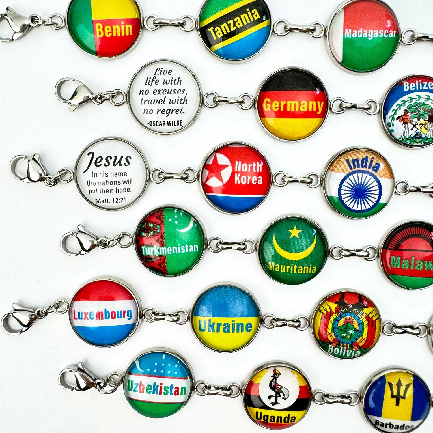 Customizable World Flags Travel Charm Bracelet - Personalize Your Own Country Flag Charms!