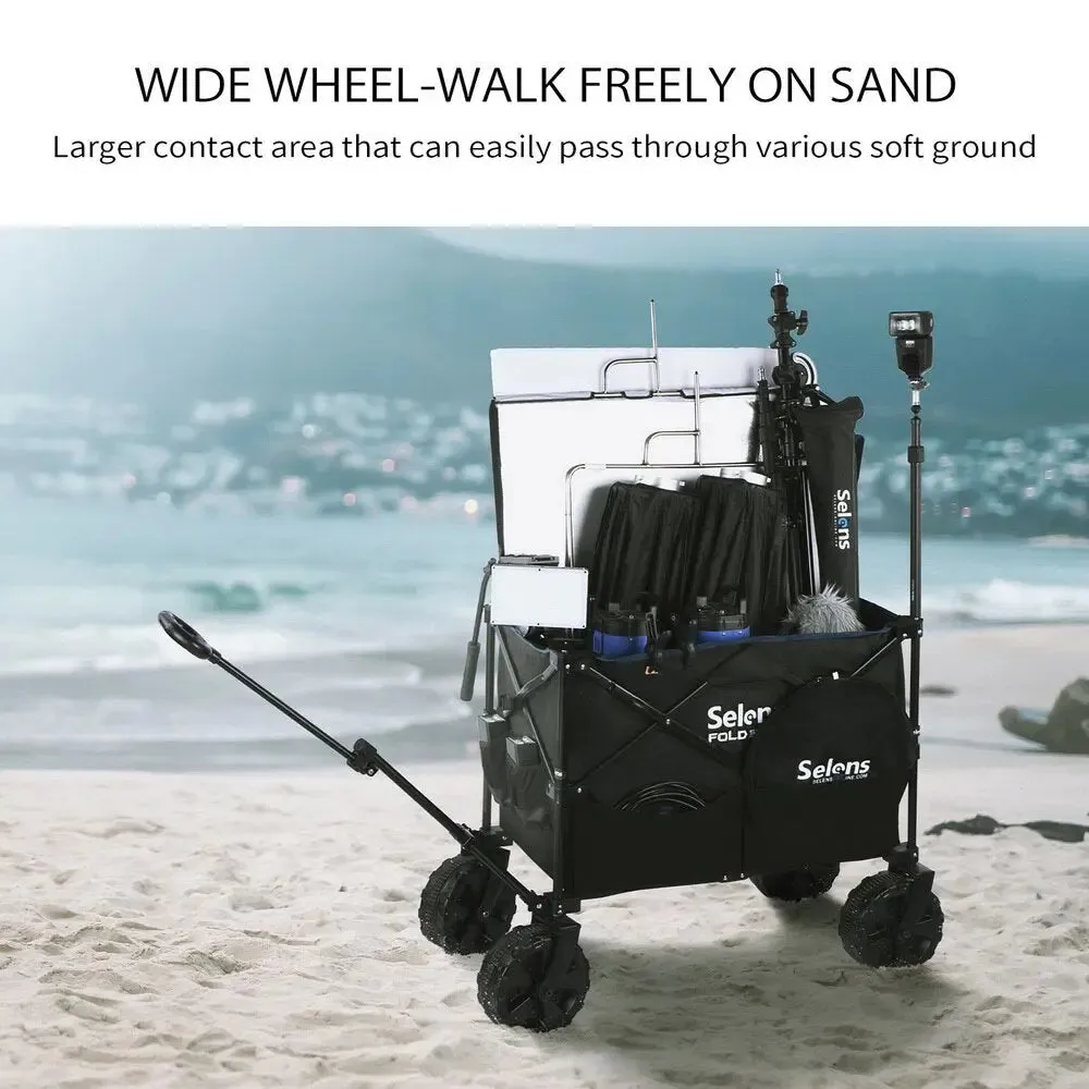 Selens Folding Outdoor Cart Beach Wagon with Big 360 Universal  Wheels Storage bags for Photography Camping and Picnic