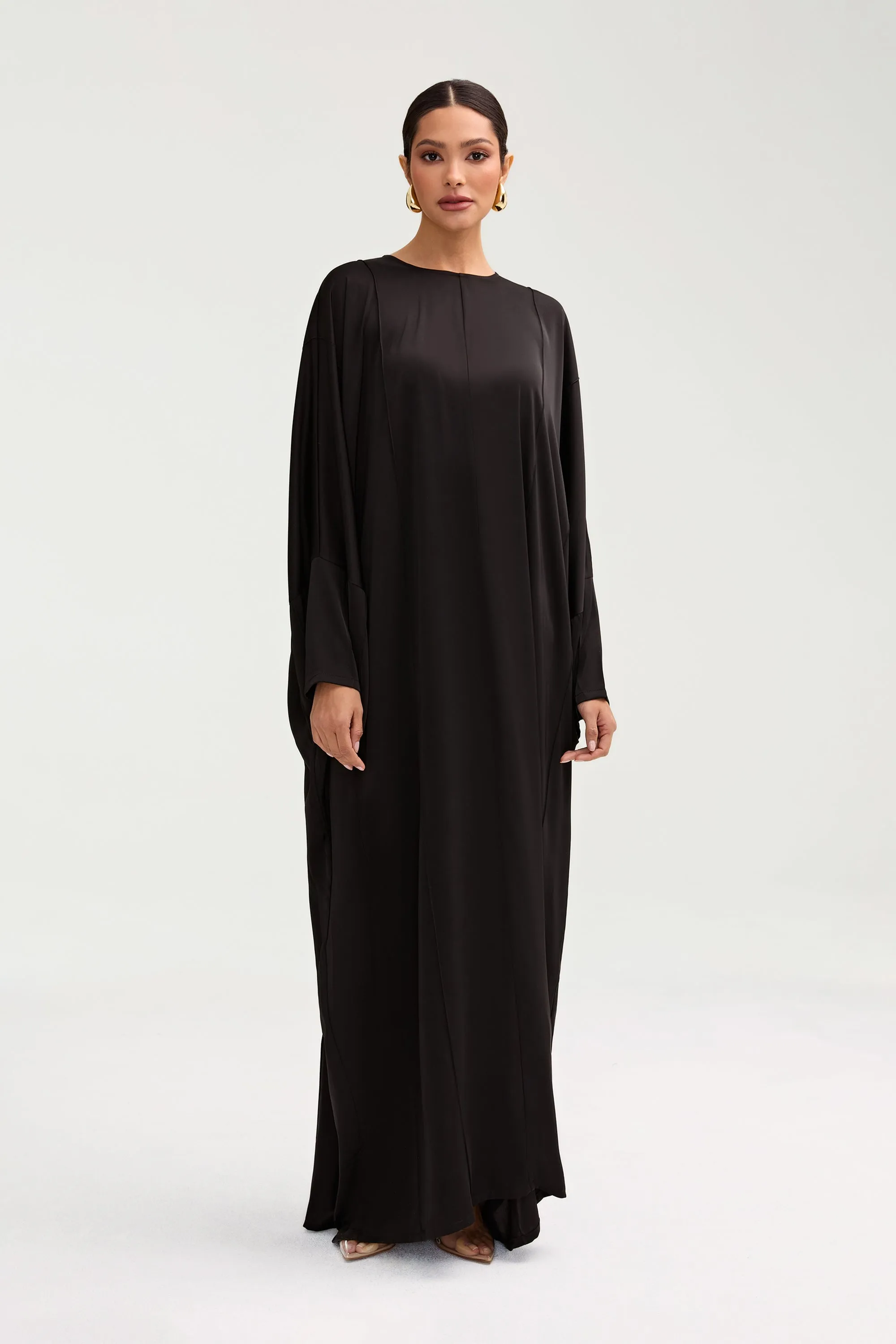 Sidrah Satin Kaftan - Black