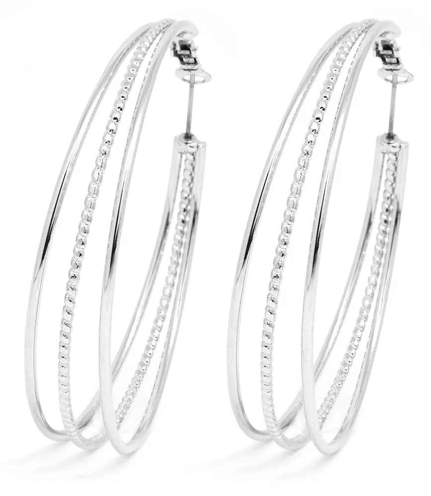 Silver Tone Triple Hoop Earrings