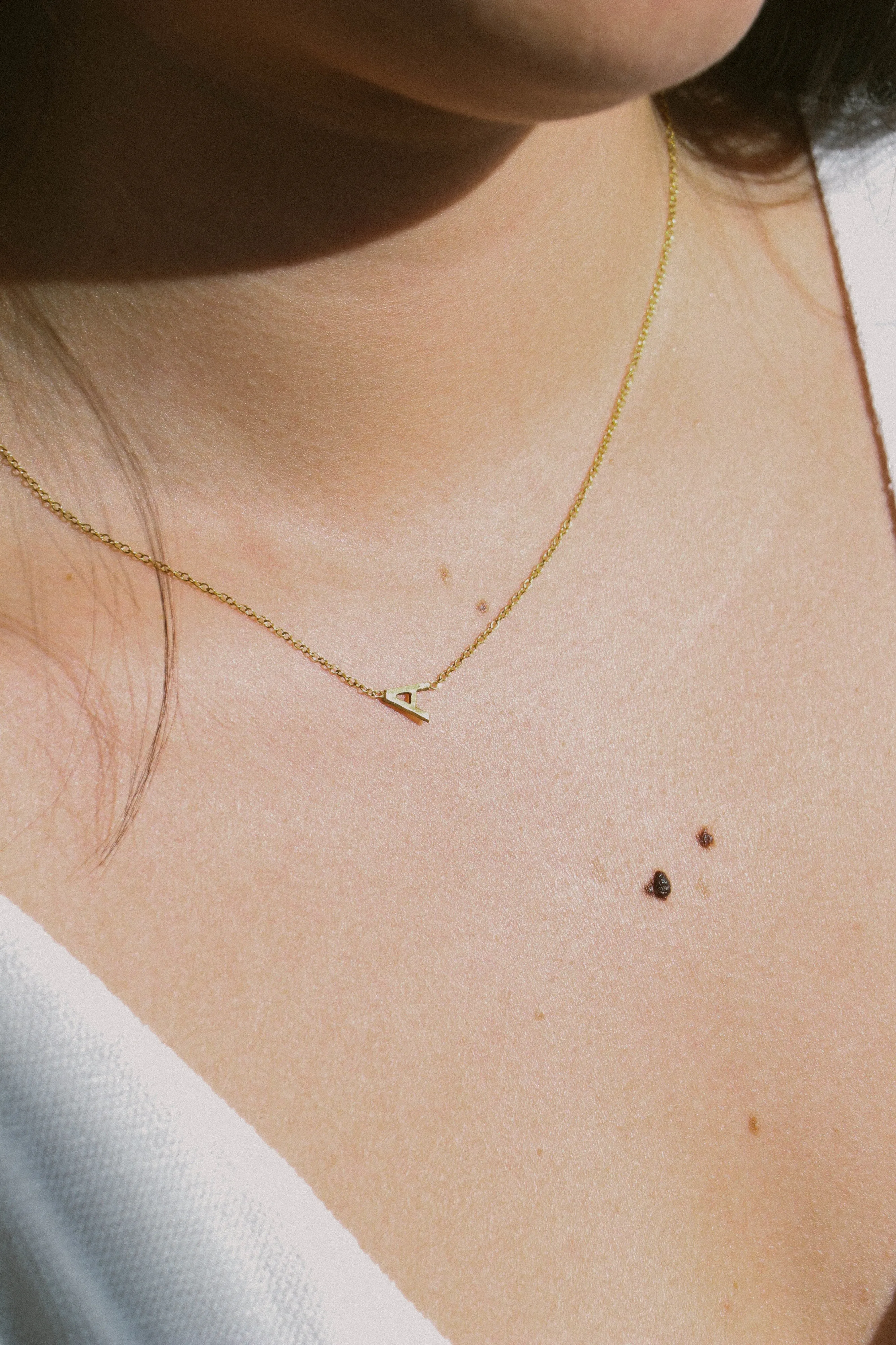 Slanted Initial Necklace, Solid 18k Gold