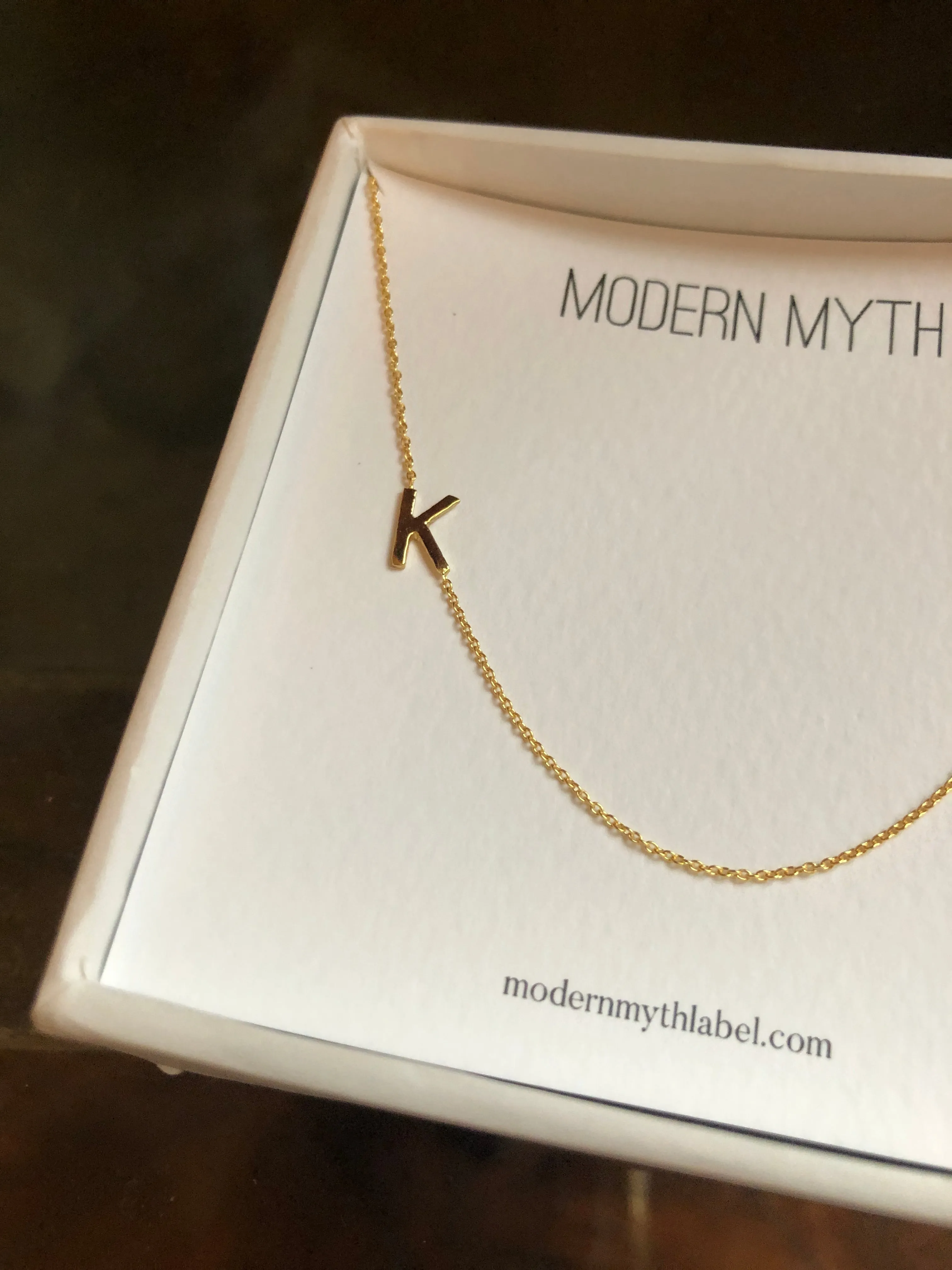 Slanted Initial Necklace, Solid 18k Gold