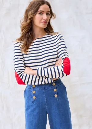 VAUJANY - Striped Shirt with Heart Elbow Patches (ECRU / NAVY)