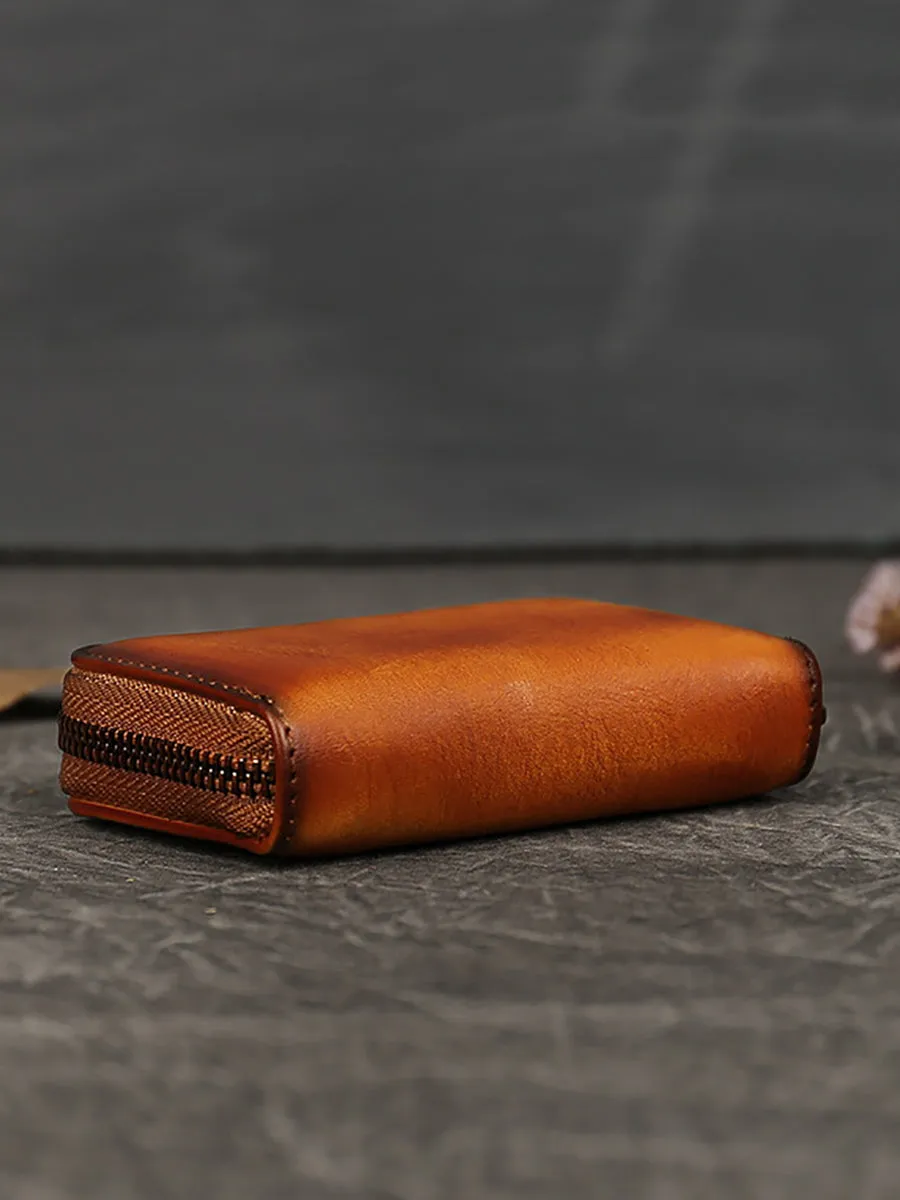 Vintage Genuine Leather Solid Zipper Wallet